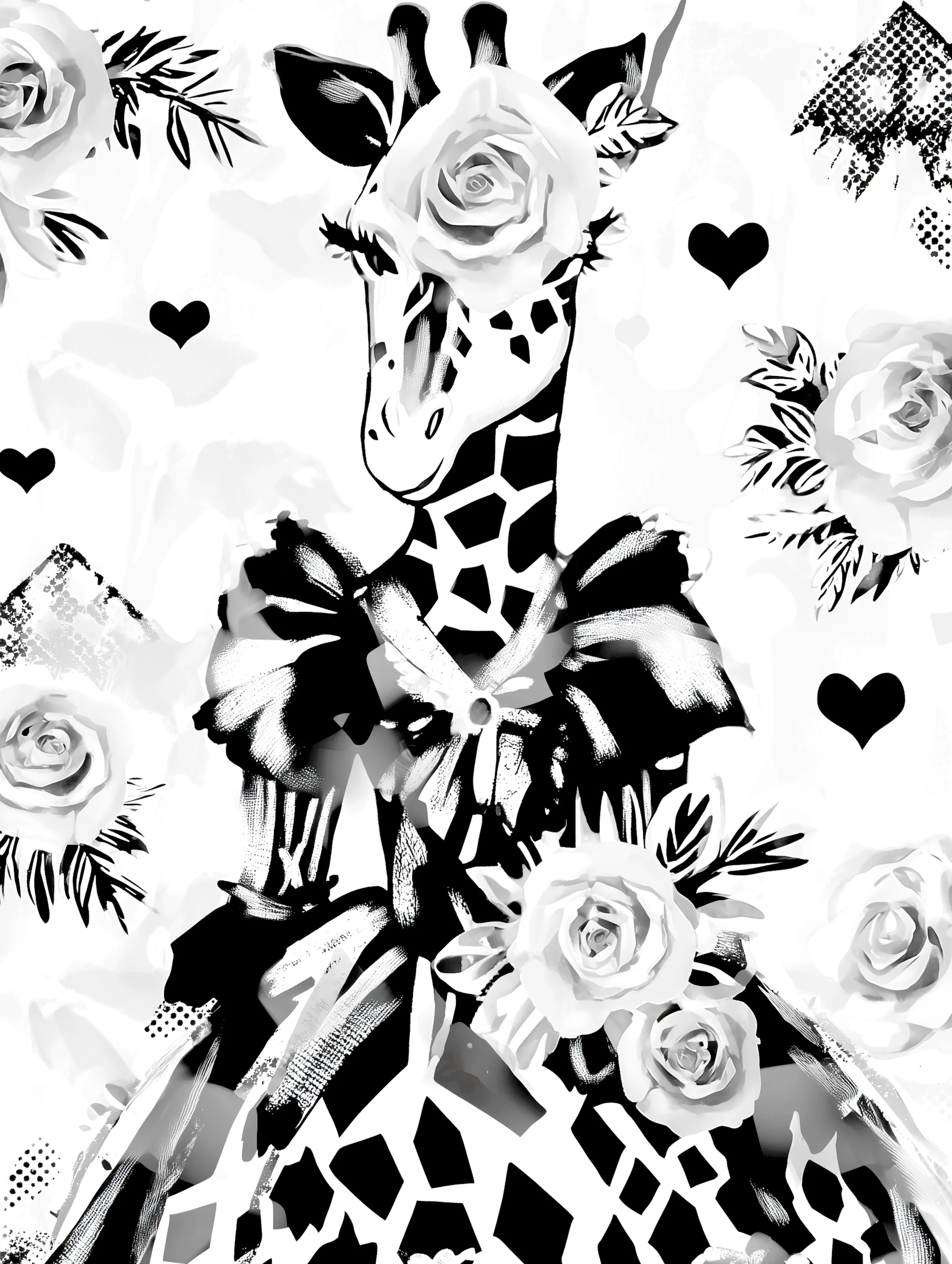Free printable giraffe coloring page featuring giraffe wearing a dress